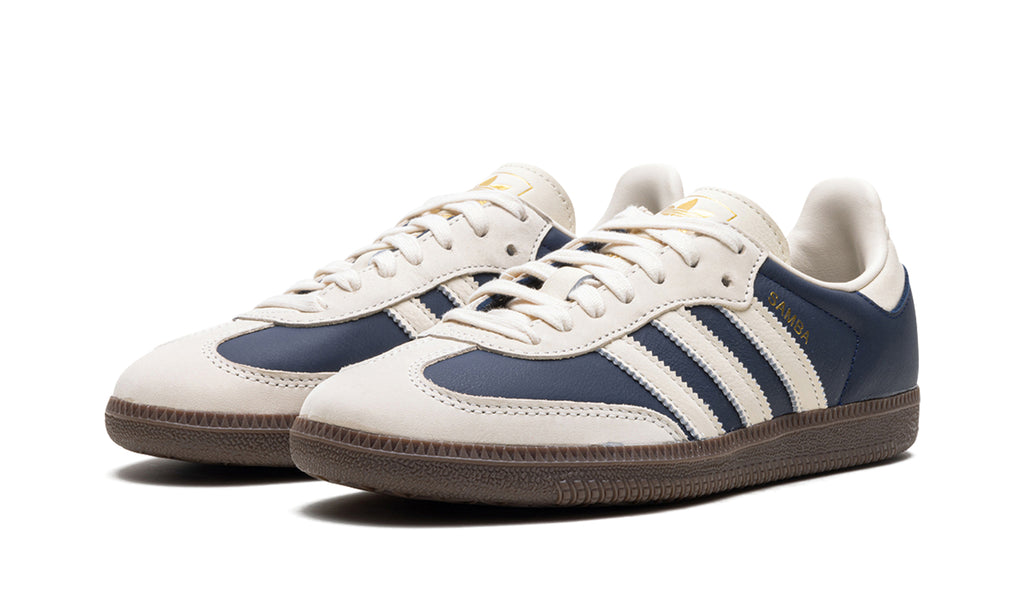 adidas Samba OG Sneakers - Navy Blue and Cream with Dark Brown Gum Sole