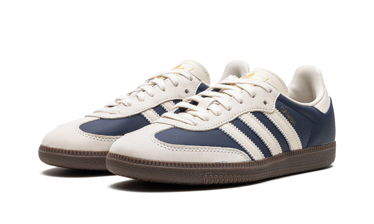 adidas Samba OG Sneakers - Navy Blue and Cream with Dark Brown Gum Sole