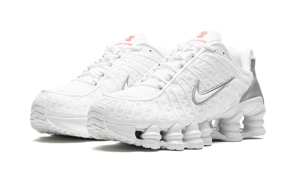 Nike Shox TL Sneakers - White & Metallic Silver with Red Accents