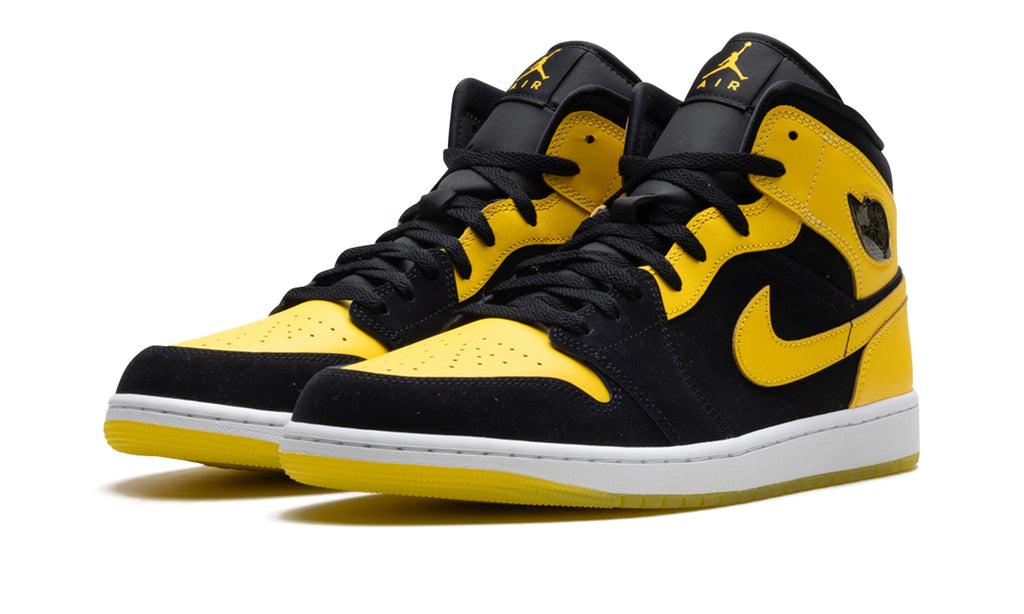 Air Jordan 1 Mid Sneakers - Black and Yellow with White Midsole