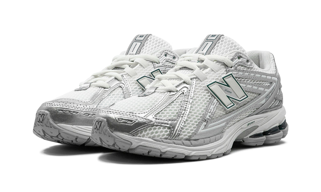 New Balance 1906R Sneakers - White/Metallic Silver with Dark Green Accents