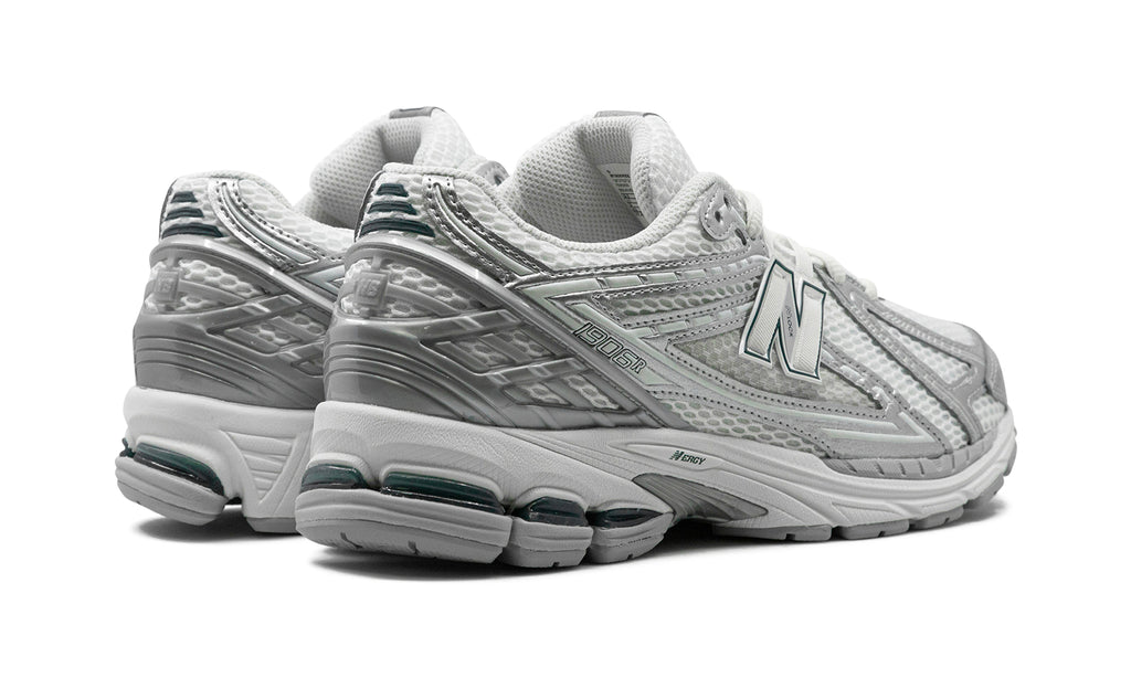 New Balance 1906R Sneakers - White/Metallic Silver with Dark Green Accents