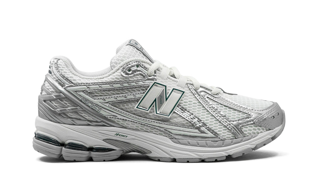 New Balance 1906R Sneakers - White/Metallic Silver with Dark Green Accents
