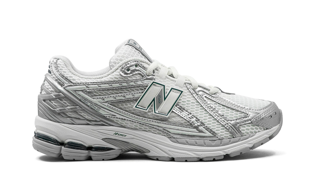 New Balance 1906R Sneakers - White/Metallic Silver with Dark Green Accents