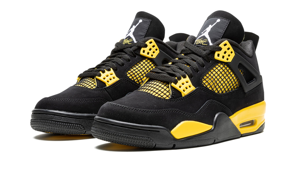 Air Jordan 4 Retro Sneakers - Black & Yellow with Mesh Panels