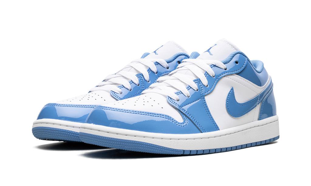 Air Jordan 1 Low Sneakers - White and Sky Blue with Glossy Overlays