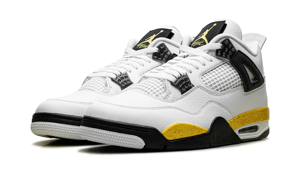 Air Jordan 4 Retro Sneakers - White, Black & Yellow with Speckled Midsole