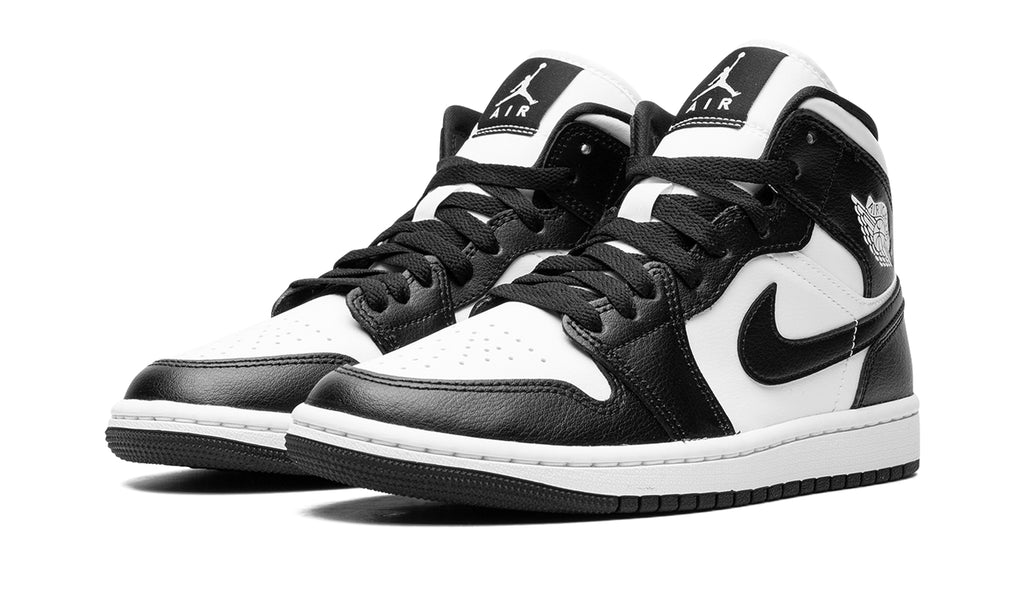 Air Jordan 1 Mid Sneakers - Black and White with Black Outsole