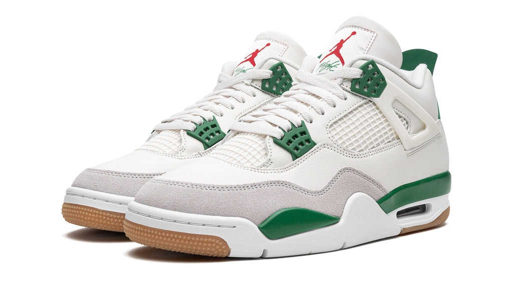 Nike SB x Air Jordan 4 Retro “Pine Green” Sneakers – White, Light Grey, Green & Gum