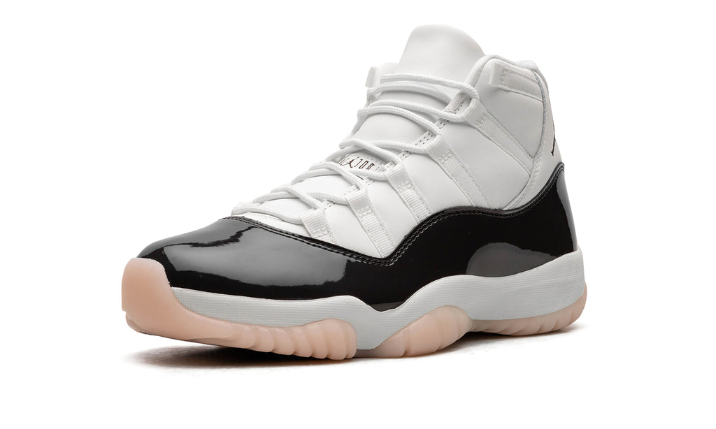 Air Jordan 11 Retro High-Top Sneakers - White and Glossy Black with Pale Peach Outsole