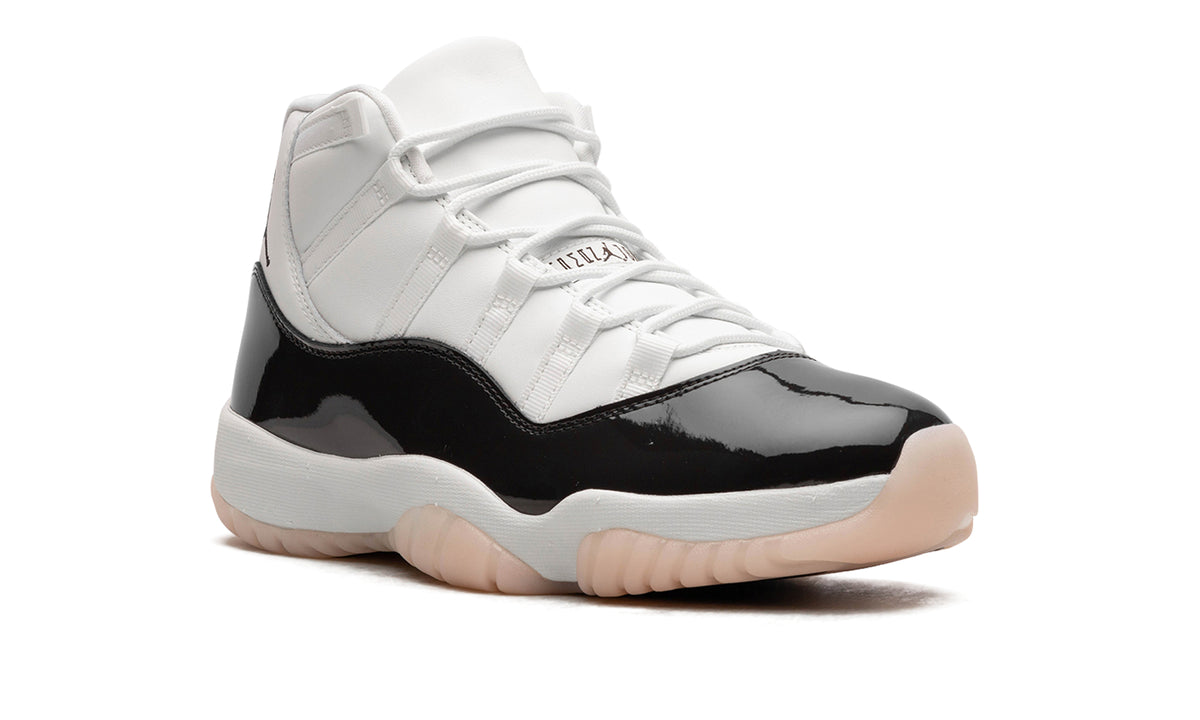 Air Jordan 11 Retro High-Top Sneakers - White and Glossy Black with Pale Peach Outsole