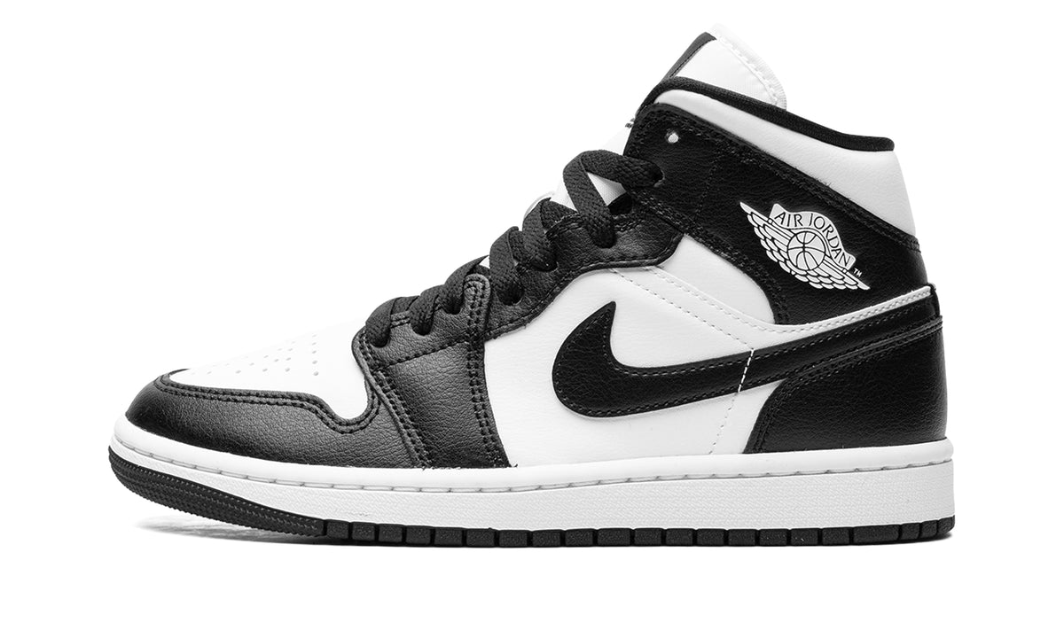 Air Jordan 1 Mid Sneakers - Black and White with Black Outsole