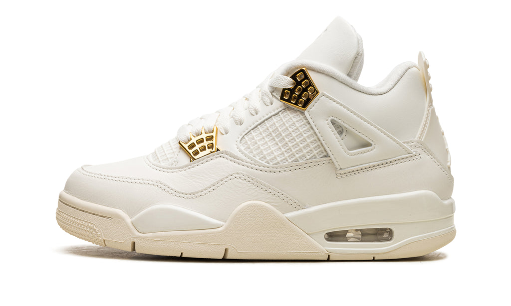 Air Jordan 4 Retro Sneakers - White & Cream with Metallic Gold Eyelets