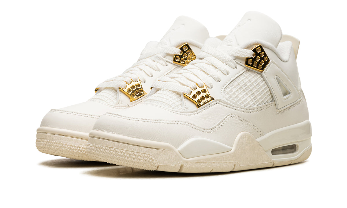 Air Jordan 4 Retro Sneakers - White & Cream with Metallic Gold Eyelets