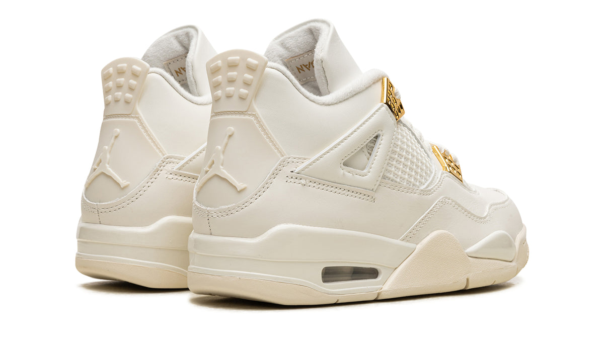 Air Jordan 4 Retro Sneakers - White & Cream with Metallic Gold Eyelets