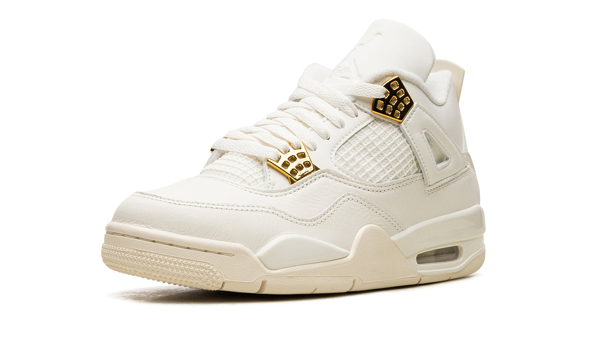 Air Jordan 4 Retro Sneakers - White & Cream with Metallic Gold Eyelets