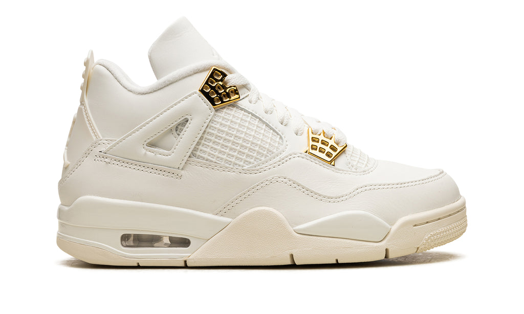 Air Jordan 4 Retro Sneakers - White & Cream with Metallic Gold Eyelets