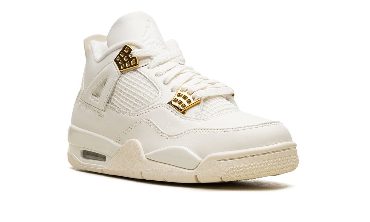 Air Jordan 4 Retro Sneakers - White & Cream with Metallic Gold Eyelets