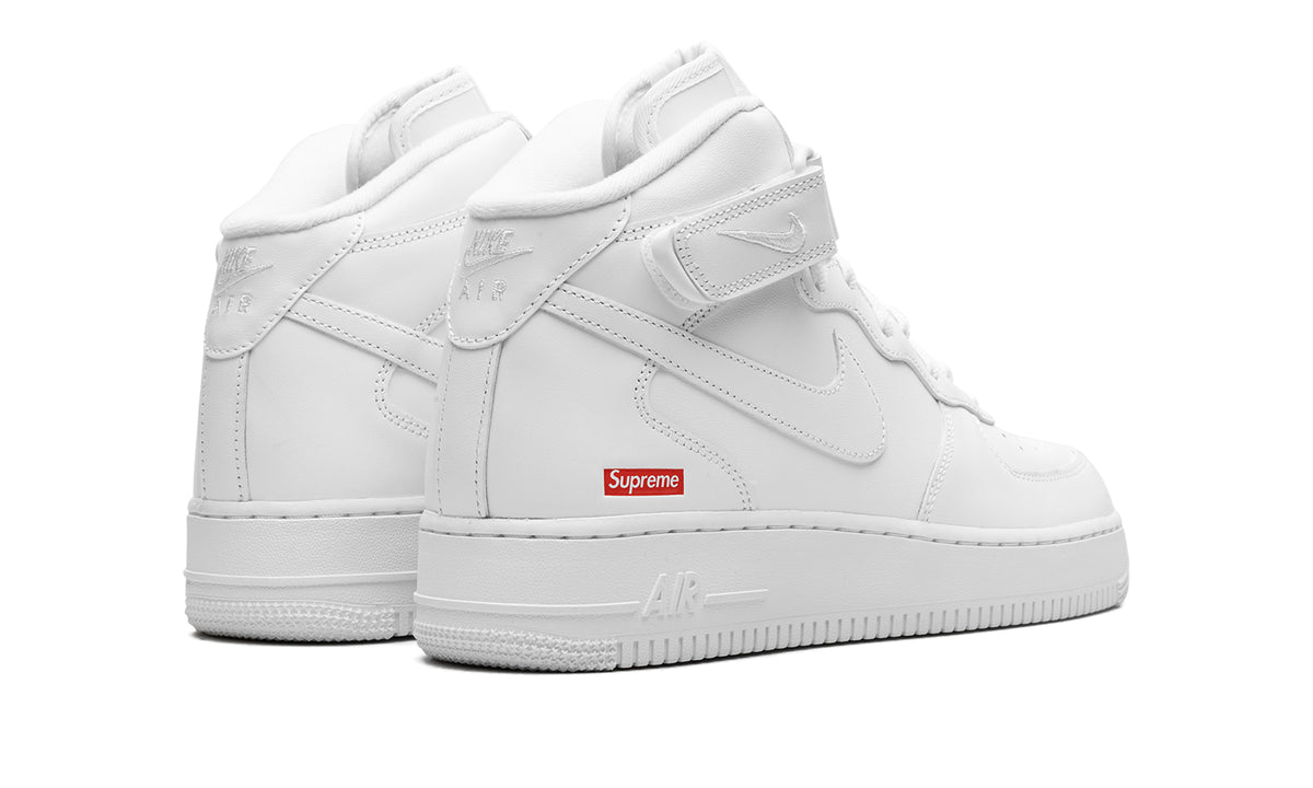 Nike Air Force 1 Mid Sneakers - White with Red Supreme Logo Detail