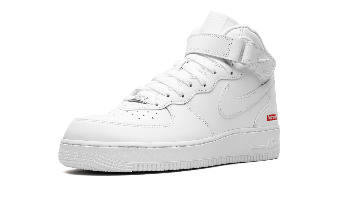 Nike Air Force 1 Mid Sneakers - White with Red Supreme Logo Detail