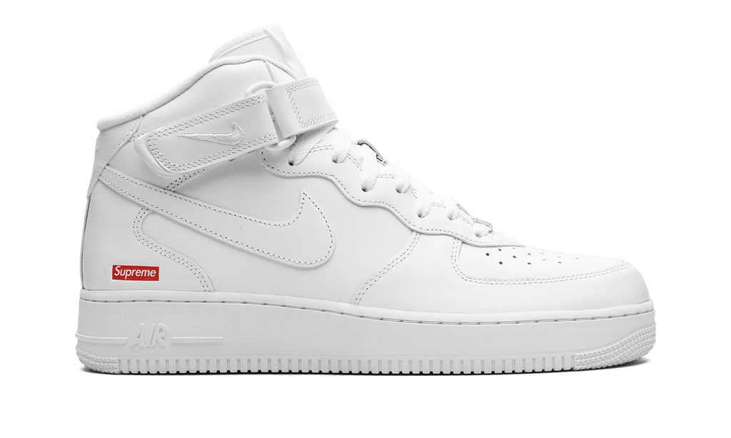 Nike Air Force 1 Mid Sneakers - White with Red Supreme Logo Detail