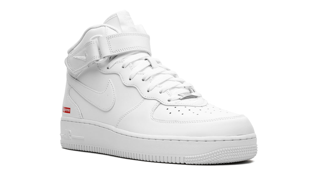 Nike Air Force 1 Mid Sneakers - White with Red Supreme Logo Detail