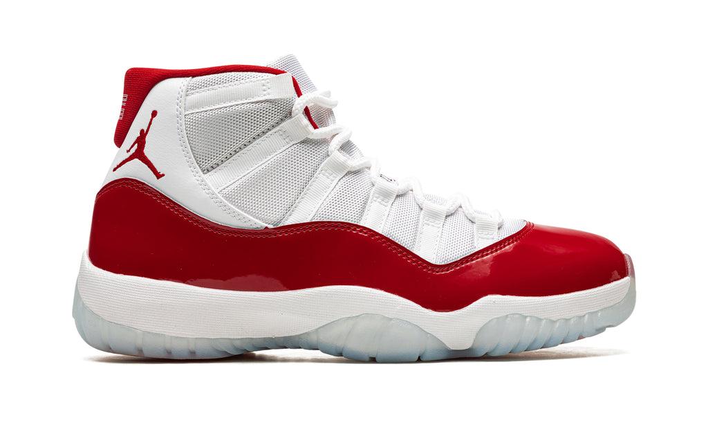 Air Jordan 11 Retro High-Top Sneakers - White and Red with Glossy Overlays