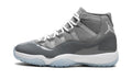 Air Jordan 11 Retro High-Top Sneakers - Gray with Glossy Overlays and Icy Blue Outsole