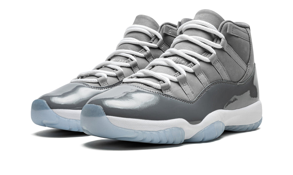 Air Jordan 11 Retro High-Top Sneakers - Gray with Glossy Overlays and Icy Blue Outsole