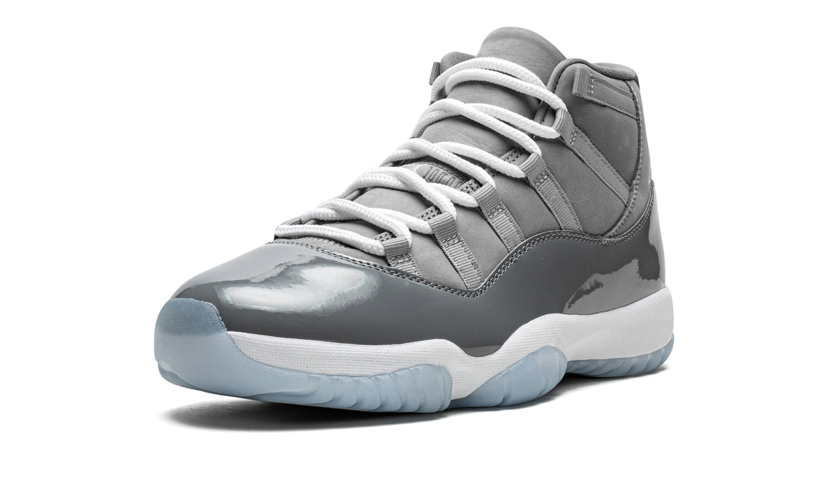 Air Jordan 11 Retro High-Top Sneakers - Gray with Glossy Overlays and Icy Blue Outsole