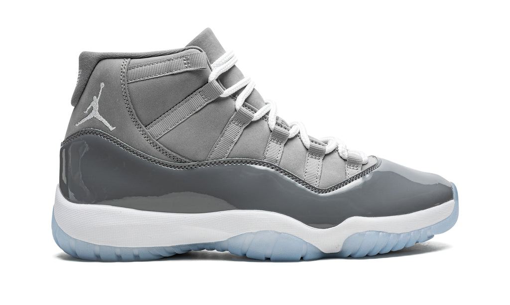 Air Jordan 11 Retro High-Top Sneakers - Gray with Glossy Overlays and Icy Blue Outsole