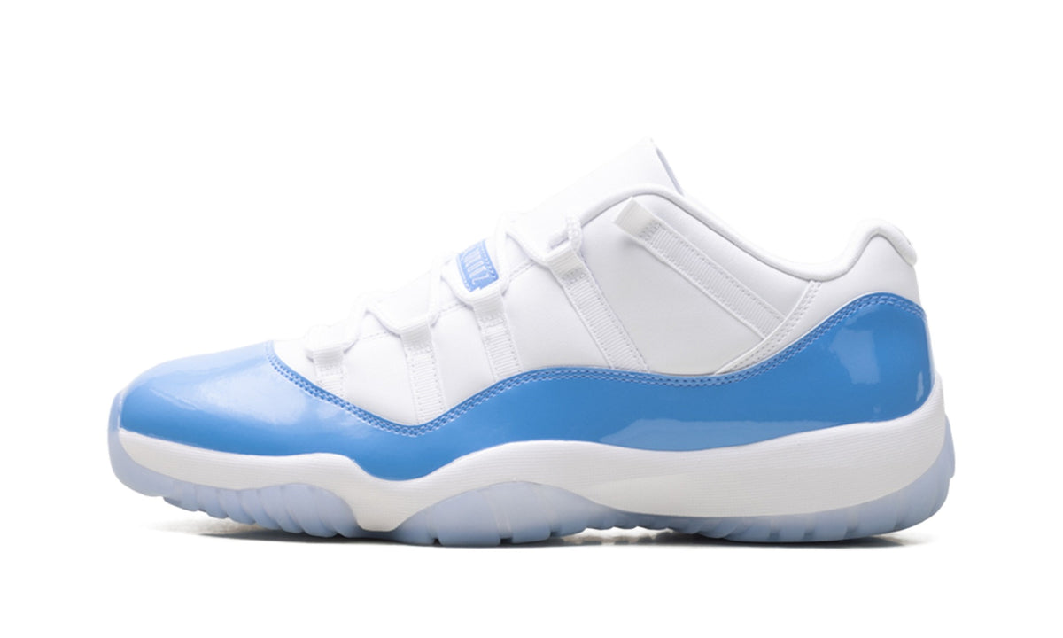 Air Jordan 11 Retro Low Sneakers - White/Light Blue with Glossy Overlays
