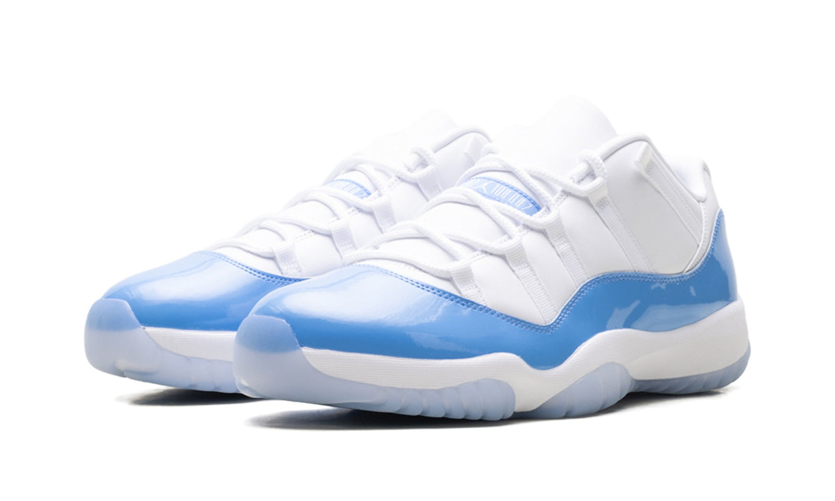 Air Jordan 11 Retro Low Sneakers - White/Light Blue with Glossy Overlays