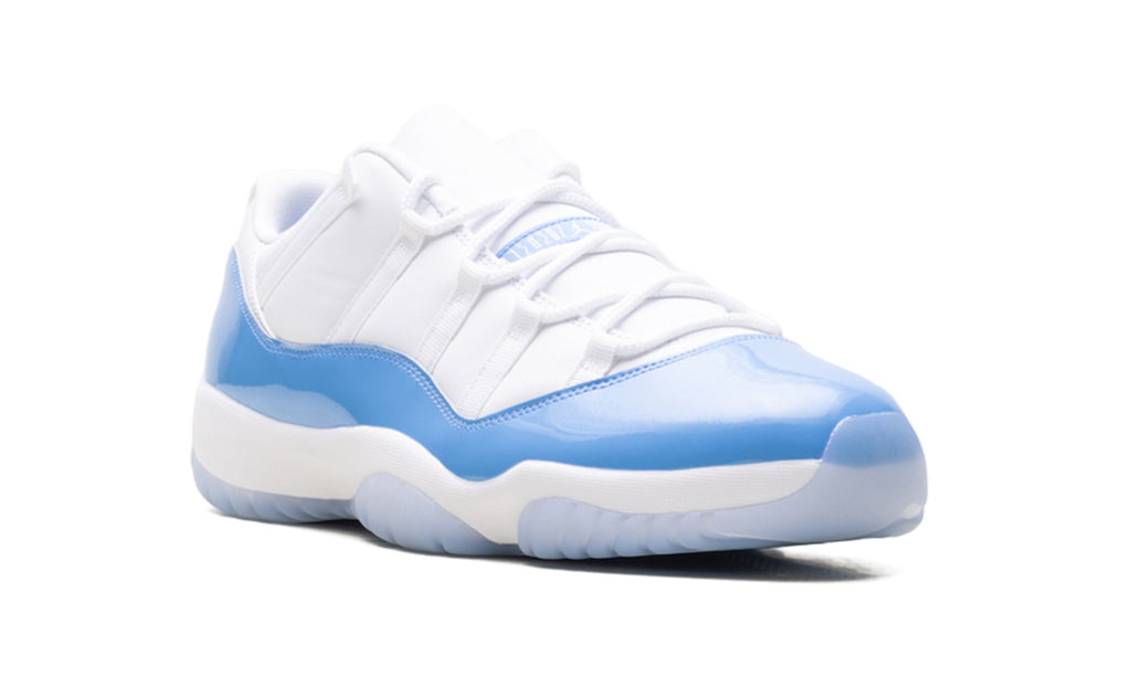 Air Jordan 11 Retro Low Sneakers - White/Light Blue with Glossy Overlays