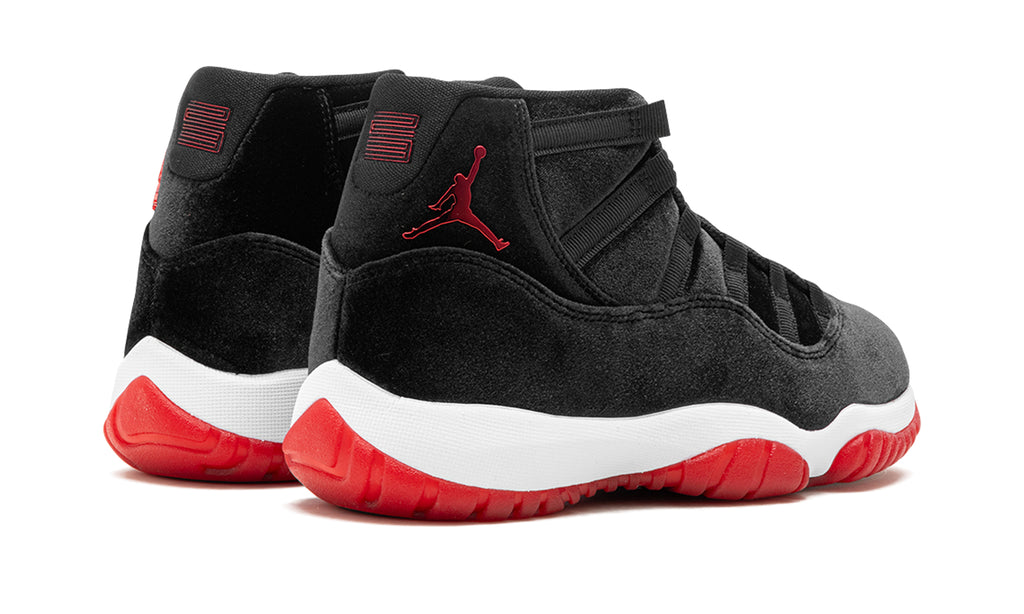 Air Jordan 11 Retro Sneakers - Black Velvet with White Midsole & Red Outsole