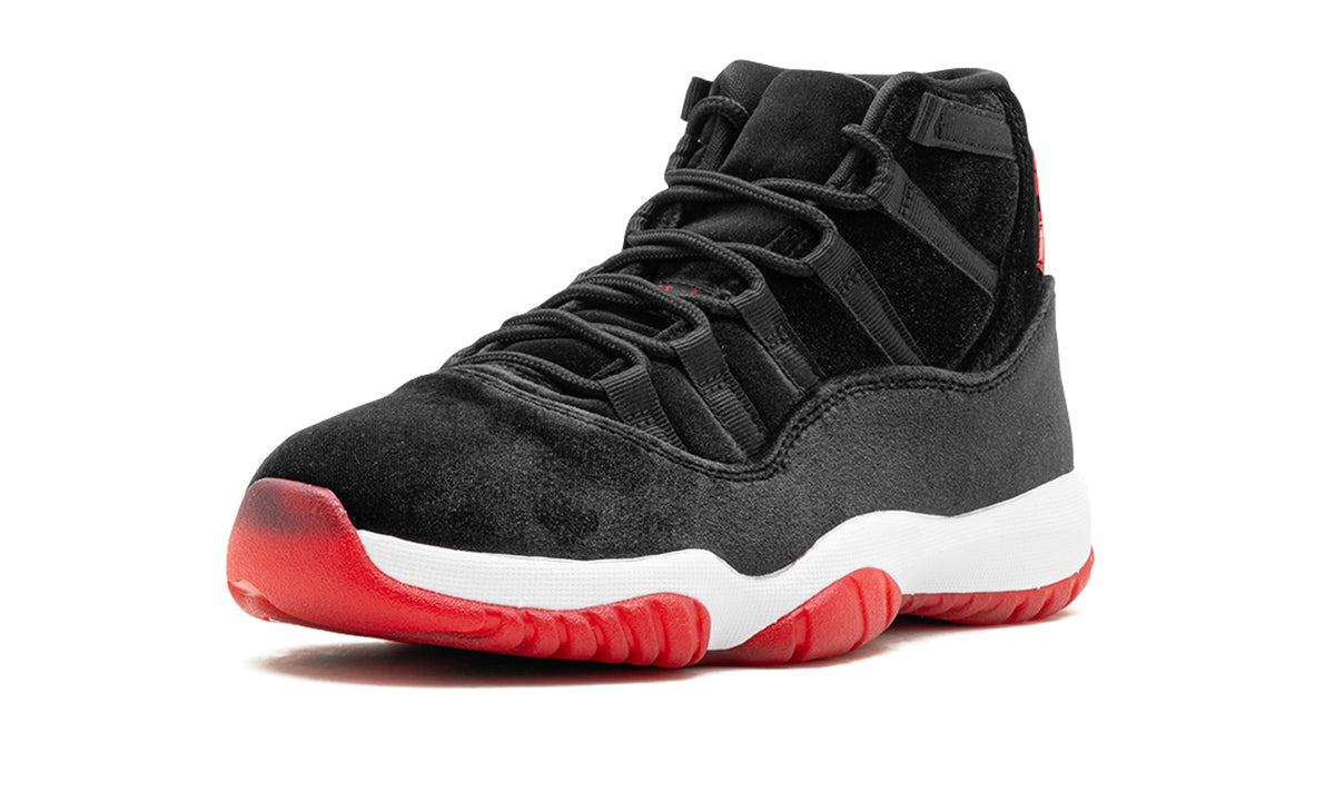 Air Jordan 11 Retro Sneakers - Black Velvet with White Midsole & Red Outsole