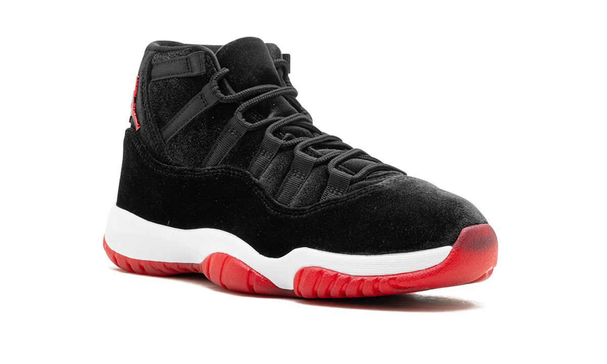 Air Jordan 11 Retro Sneakers - Black Velvet with White Midsole & Red Outsole