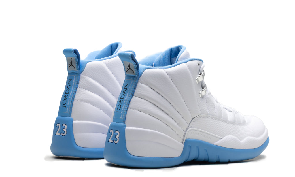 Air Jordan 12 Retro Sneakers - White/Light Blue with Silver Details