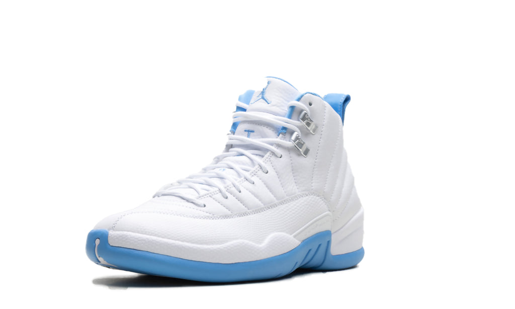 Air Jordan 12 Retro Sneakers - White/Light Blue with Silver Details