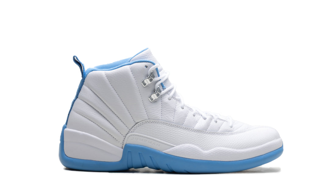 Air Jordan 12 Retro Sneakers - White/Light Blue with Silver Details