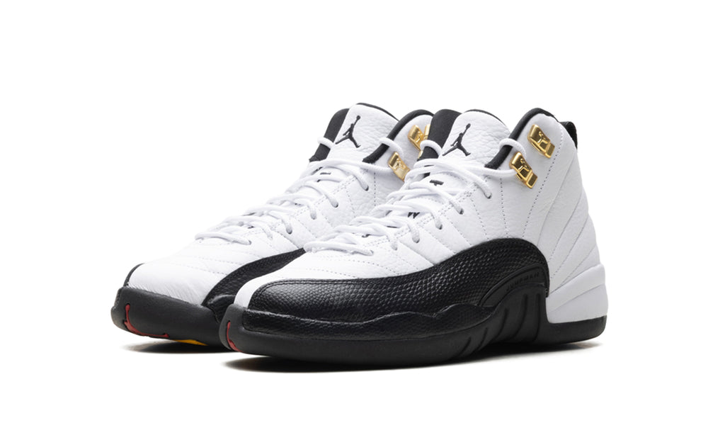 Air Jordan 12 Retro High-Top Sneakers - White and Black with Gold-Tone Eyelets