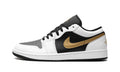 Air Jordan 1 Low Sneakers - White/Black with Metallic Gold Swoosh