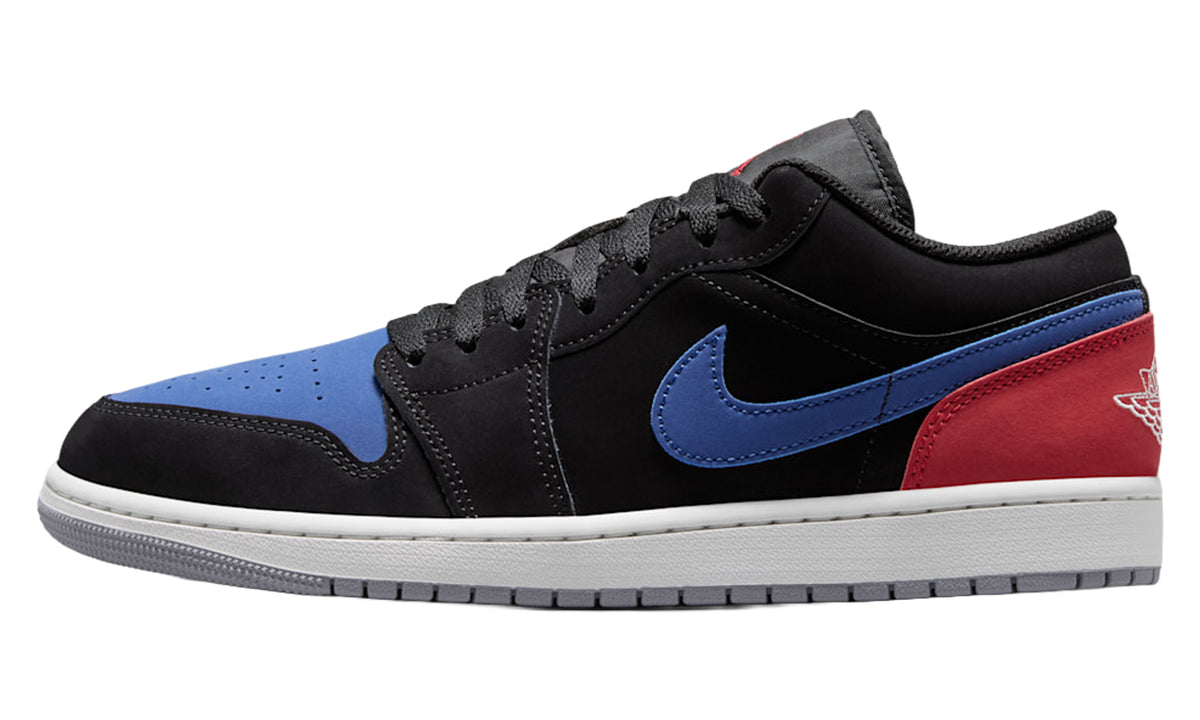 Air Jordan 1 Low Sneakers - Black, Blue & Red with White Midsole