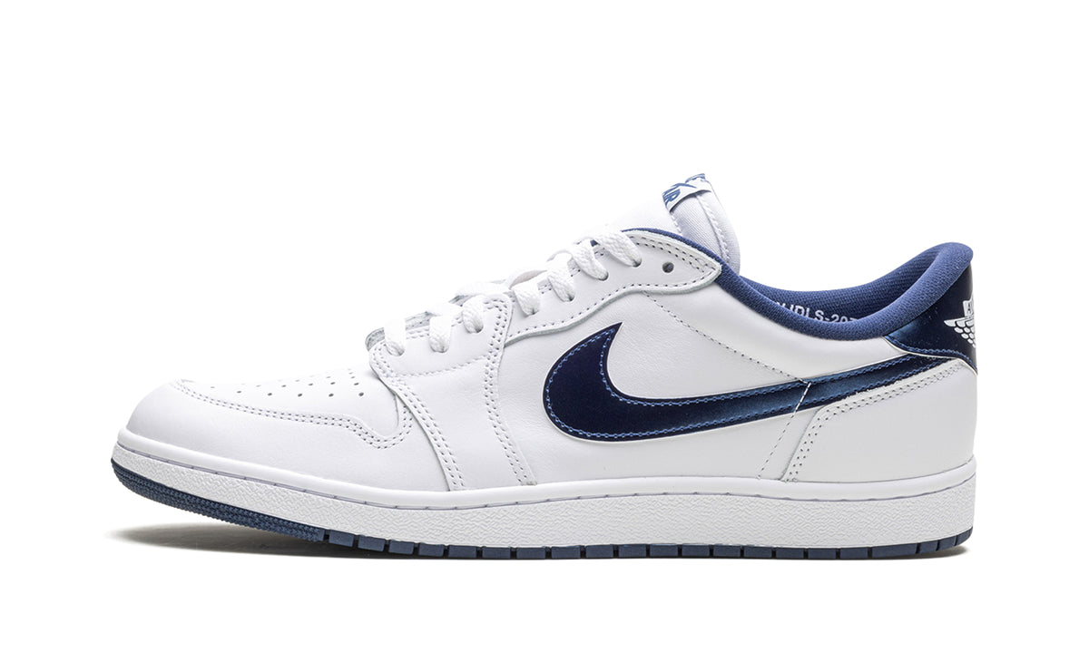 Air Jordan 1 Low '85 Sneakers - White and Navy with Glossy Swooshes
