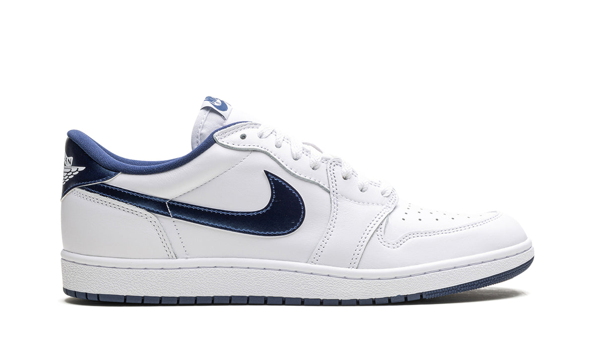 Air Jordan 1 Low '85 Sneakers - White and Navy with Glossy Swooshes
