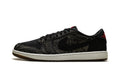 Air Jordan 1 Retro Low OG Sneakers - Black with Tonal Graphic Print and Red Accents
