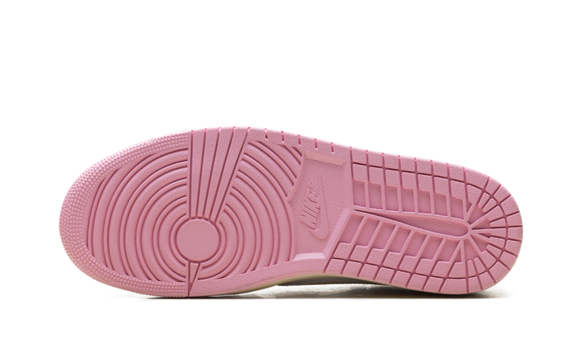 Air Jordan 1 Low OG Sneakers - White and Cream with Pink Swoosh and Outsole