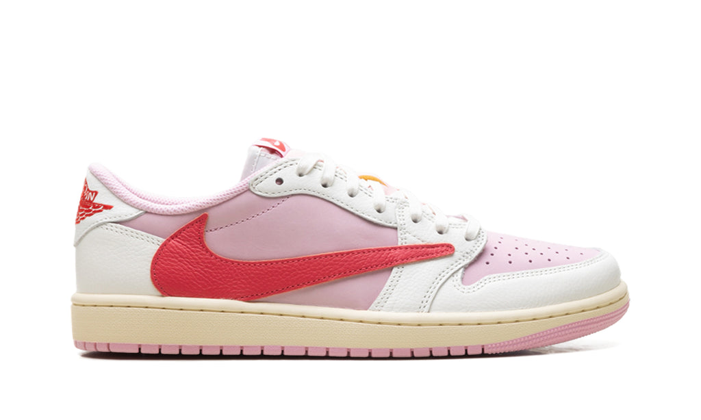 Air Jordan 1 Low OG Sneakers - Pink & White with Red Reverse Swoosh