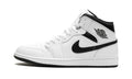 Air Jordan 1 Mid Sneakers - White with Black Swooshes and Collar