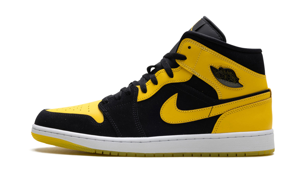 Air Jordan 1 Mid Sneakers - Black and Yellow with White Midsole